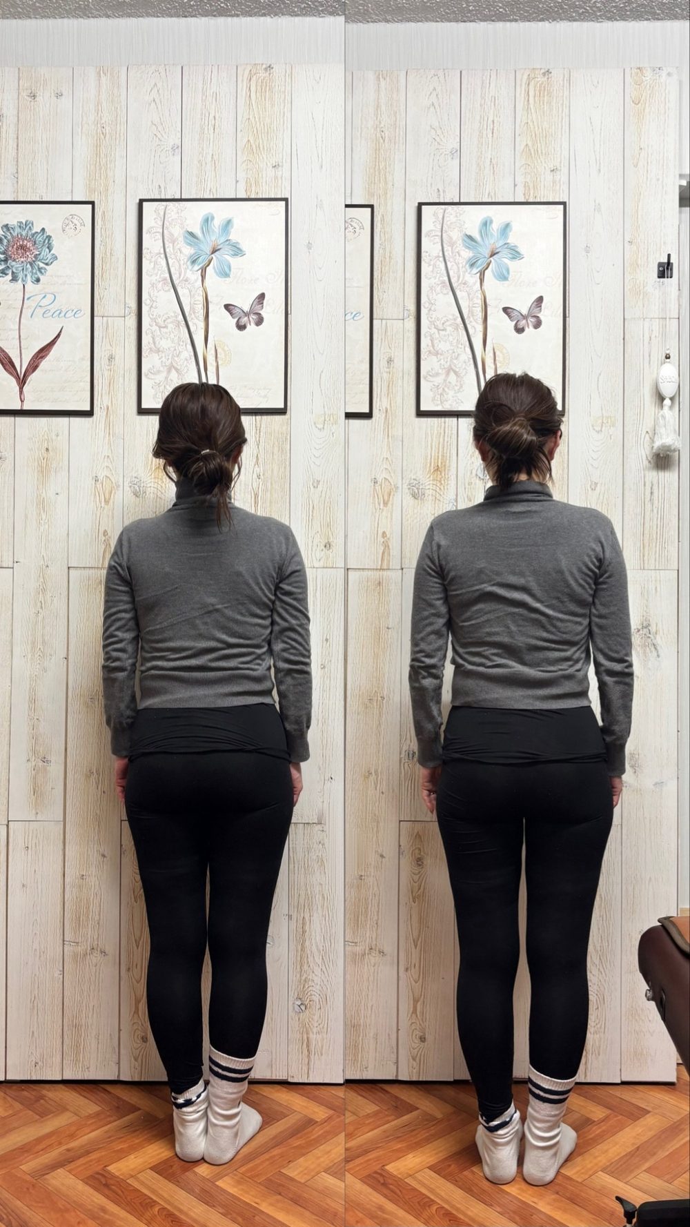 Back view of a woman, photographed before (left) and after (right) a Yurutoto session.